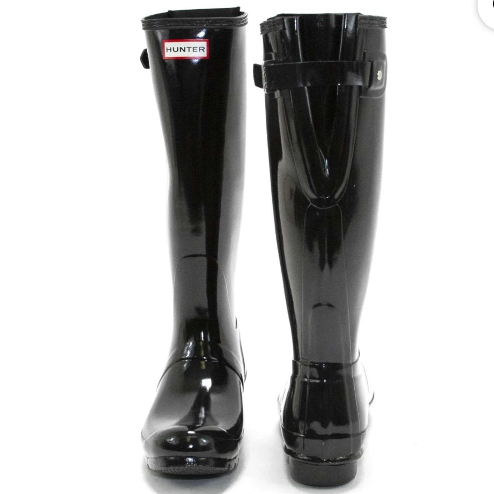 ◼️ HUNTER Black Patent Leather/Shiny WOMEN’S Winter Rain Boots, Size: 9 LIKE NEW